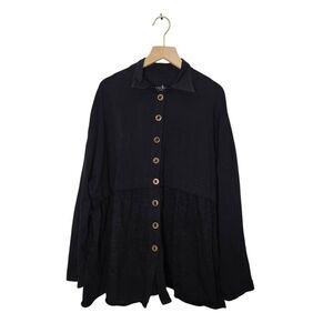 Neon Buddha Kyli Shirt Size XL Black Button Down Lagenlook Oversized